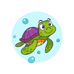Colorful Cartoon Turtle Character with Bubbles