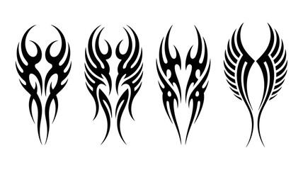 Four tribal tattoo designs isolated on white background