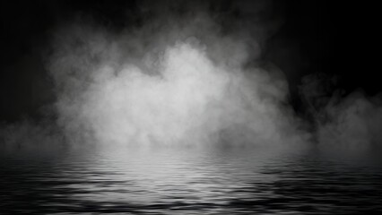 Mystery coastal fog . Smoke on the shore . Reflection in water. Texture overlays background. Stock illustration