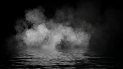 Mystery coastal fog . Smoke on the shore . Reflection in water. Texture overlays background. Stock illustration