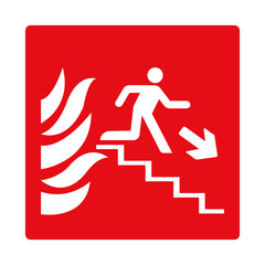 Fire exit down the stairs. Red sign. Designations of the location of the emergency evacuation exit....