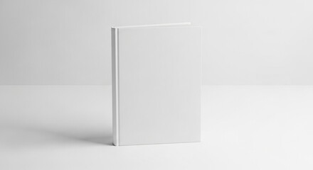 Hardcover book standing upright on a plain white surface – blank cover mockup with copy space