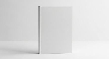 Hardcover book standing upright on a plain white surface – blank cover mockup with copy space