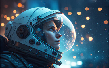 Woman Astronaut Looking at Stars in Space
