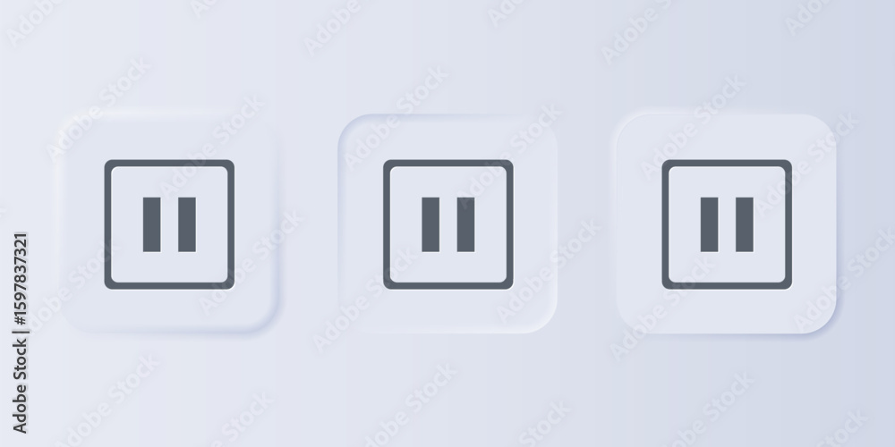 Poster grey pause button icon isolated on grey background. set icons in square buttons. vector