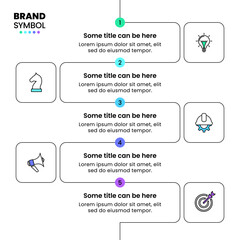 Infographic template. Vertical line with 5 connected steps