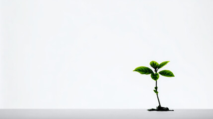A vibrant green seedling emerges from the earth, set against a clean white backdrop, symbolizing growth.