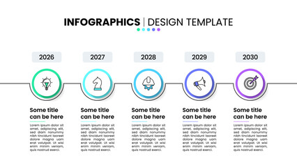 Infographics template. Timeline with 5 circles and years