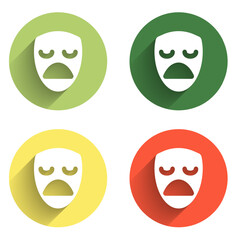 Set Drama theatrical mask icon isolated with long shadow background. Color circle button. Vector
