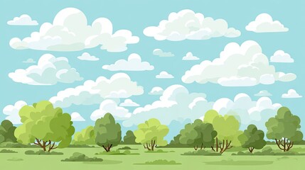 Lush landscape with trees and clouds.