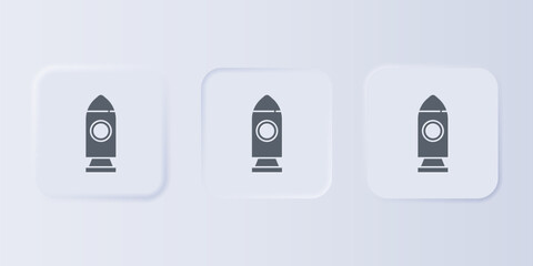 Grey Rocket ship icon isolated on grey background. Space travel. Set icons in square buttons. Vector