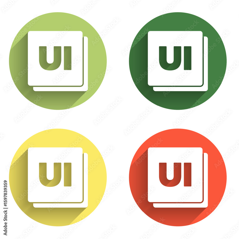 Poster set ui or ux design icon isolated with long shadow background. color circle button. vector