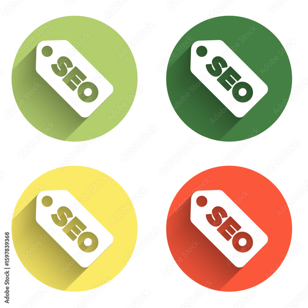 Poster set seo optimization icon isolated with long shadow background. color circle button. vector