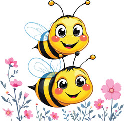 Obraz premium Adorable Bumble Bees Flying with Flowers 