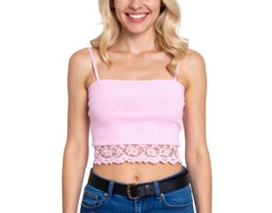 Blonde Woman with High Ponytail and Bold Red Lipstick, Fashion Editorial Style, Isolated on Transparent Background.