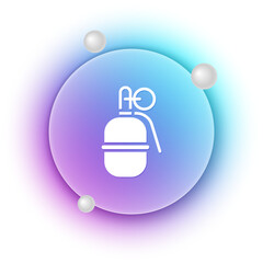 White Hand grenade icon isolated on white background. Bomb explosion. Blue and purple gradient circle background. Vector