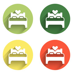 Set Bedroom icon isolated with long shadow background. Wedding, love, marriage symbol. Bedroom creative icon from honeymoon collection. Color circle button. Vector