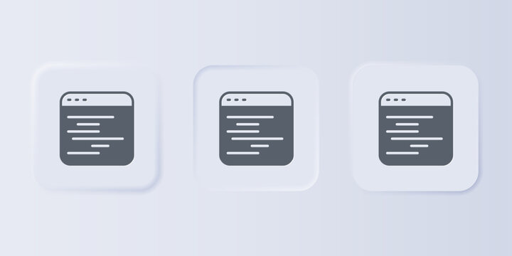 Grey Software, web developer programming code icon isolated on grey background. Javascript computer script random parts of program code. Set icons in square buttons. Vector