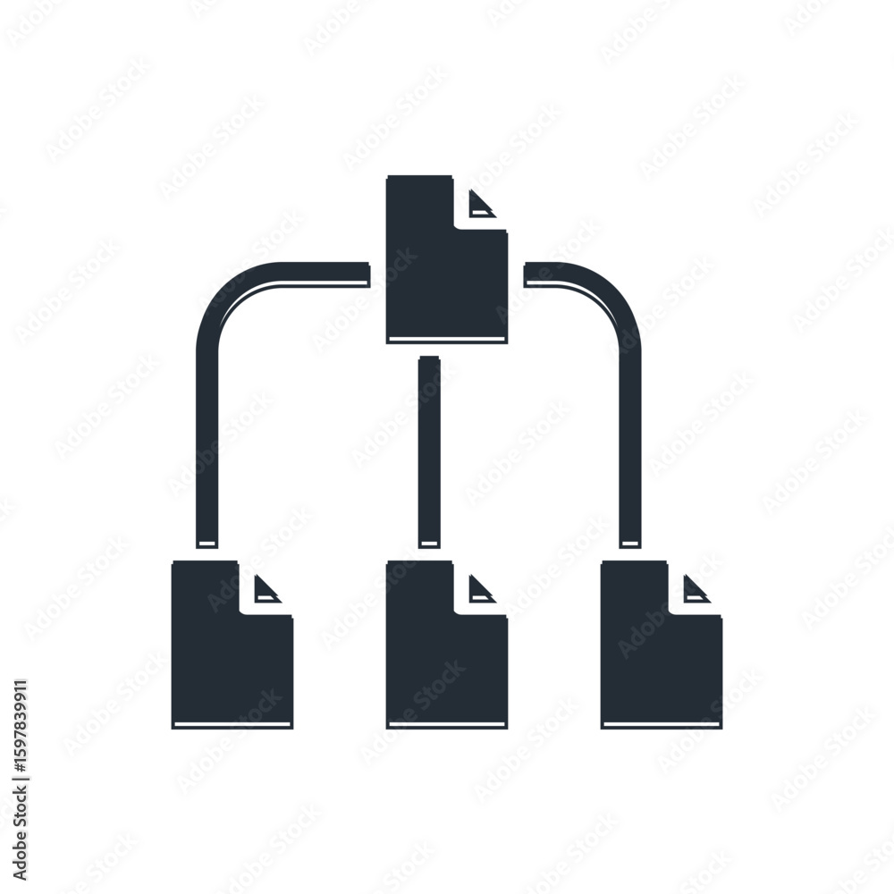 Poster black folder tree icon isolated on white background. computer network file folder organization struc