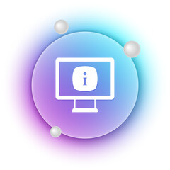 White Monitor with information icon isolated on white background. Blue and purple gradient circle background. Vector