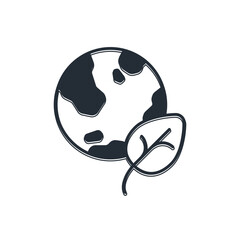 Black Earth globe and leaf icon isolated on white background. World or Earth sign. Geometric shapes. Environmental concept. Vector