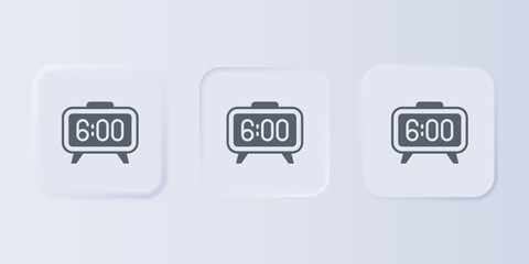 Grey Digital alarm clock icon isolated on grey background. Electronic watch alarm clock. Time icon. Set icons in square buttons. Vector