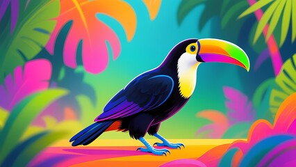 Fototapeta premium Colorful toucan perched in vibrant jungle with lush tropical foliage