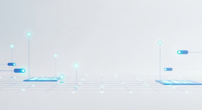 Minimal Futuristic AI Interface Background with Geometric Grids and Soft Glowing Data Nodes