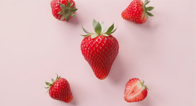 Fresh strawberries on pink background