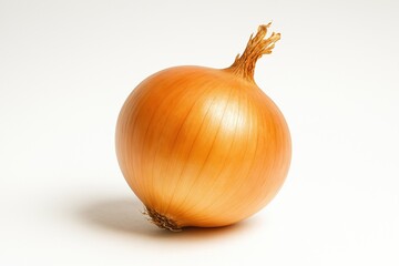 A large onion with a smooth and shiny surface is placed on a white background. Its shape and texture emphasize the high quality and freshness of the vegetable.