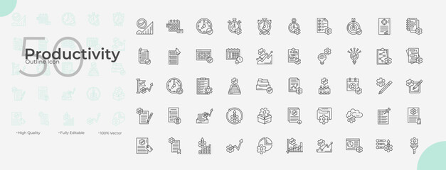Productivity Line Editable Icons set. Vector illustration in modern thin line style of Productivity icons: efficiency, performance, automation, etc