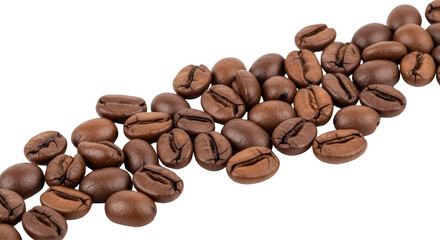 Naklejka premium Scattered Roasted Coffee Beans Arranged In A Diagonal Wave Pattern On A Transparent Background Transparent Background