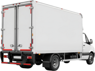 White panel van with rear cargo box double doors and red reflective strips transparent background