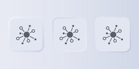 Grey Molecule icon isolated on grey background. Structure of molecules in chemistry, science teachers innovative educational poster. Set icons in square buttons. Vector