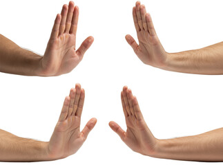 Hands showing stop gesture on transparent background  