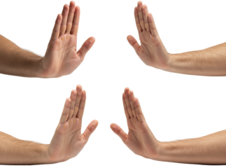 Hands showing stop gesture on transparent background  