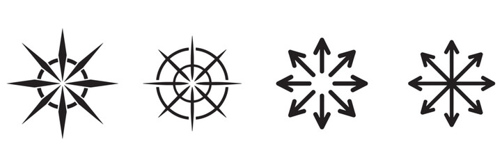 Obraz premium Simple Compass Rose Variations Depicting Navigation Direction Orientation and Guiding Principles for Cartography and Symbolic Representation