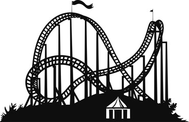 Thrilling Roller Coaster Ride Silhouette at Amusement Park