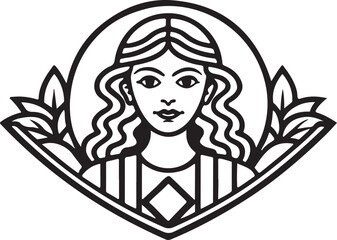 Vector illustration of a beautiful girl with long hair and a flower wreath, showcasing her face in a fashion art style