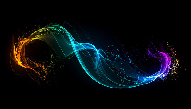 黒色の背景に光る光線の動き、壁紙イラスト素材、生成AI画像