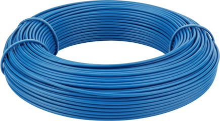 Spool of bright blue electrical wire coiled tightly isolate cable cord