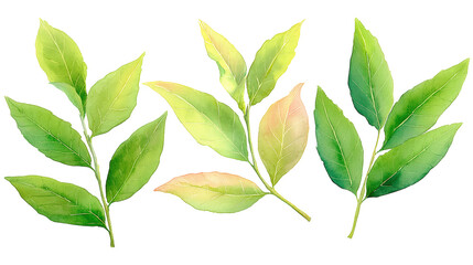 Fototapeta premium Flat-lay watercolor scene with three to five laurel leaves, isolated on transparent background