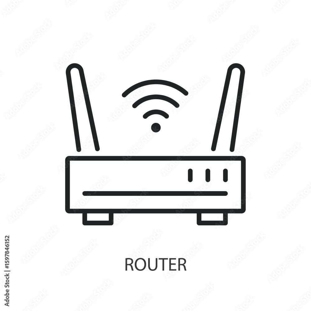Sticker router thin line vector icons.