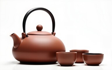 tea ceremony. Collection of Large clay ceramic teapot isolated on transparent background. High quality