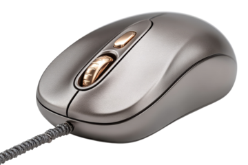 Corded computer mouse silver and gold peripheral usb black background pc gaming tech input device