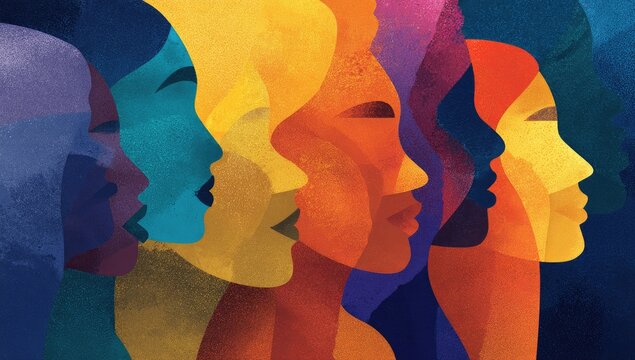 Colorful profile views of diverse women