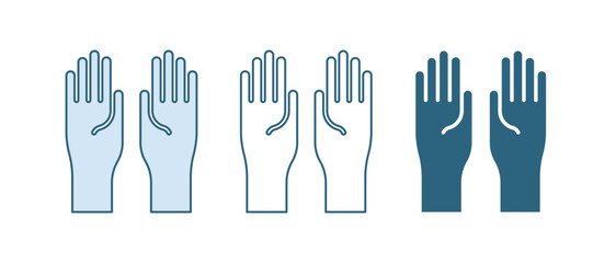 Blue Rubber gloves icon isolated on white background. Latex hand protection sign. Housework cleaning equipment symbol. Vector