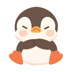 penguin is sitting on the floor