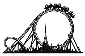 Exciting Roller Coaster Ride Through Paris Skyline Silhouette