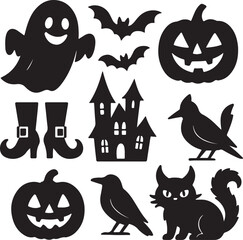 Halloween silhouette collection, spooky elements, holiday season, trick or treat design